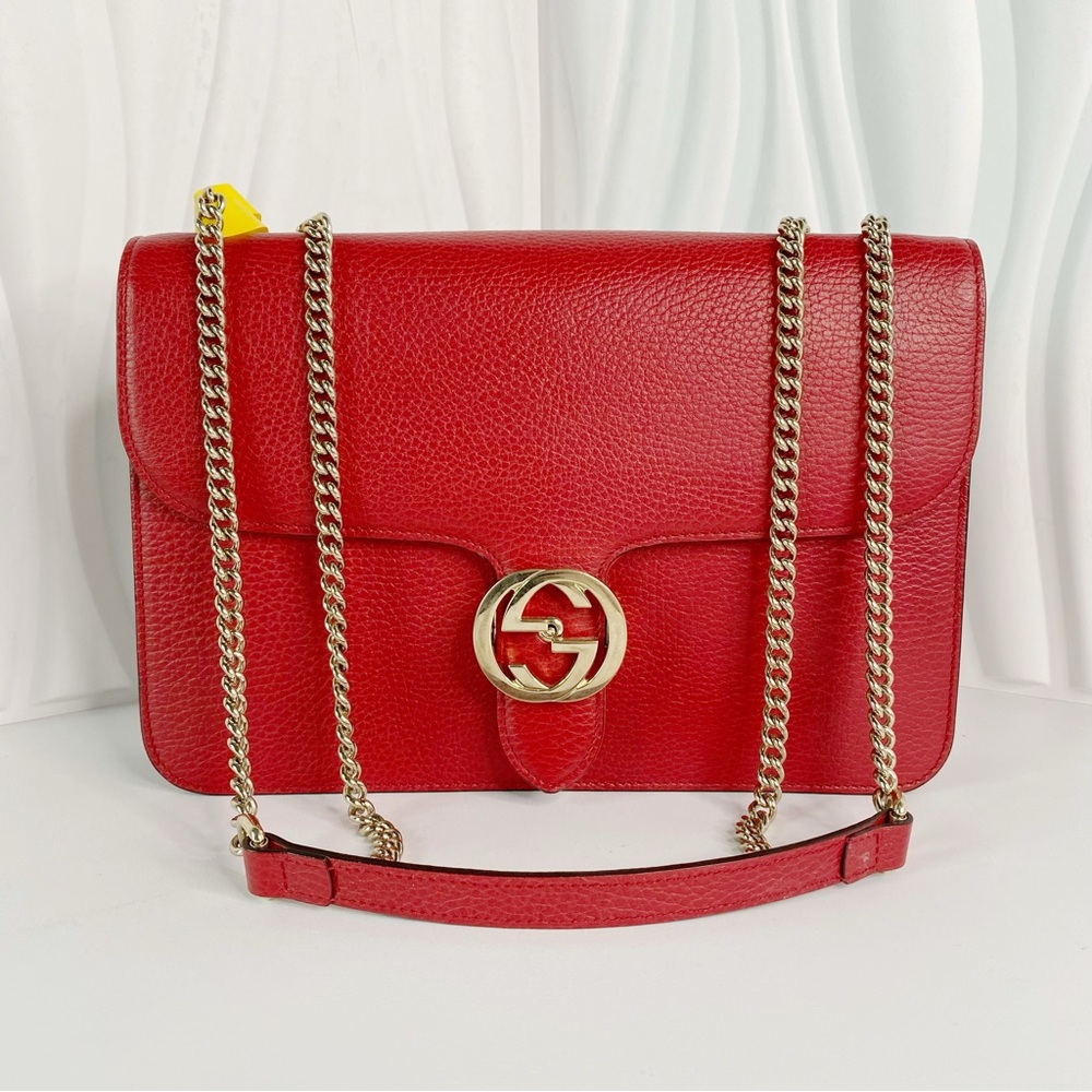 Gucci Interlocking G Leather Shoulder Bag, Red